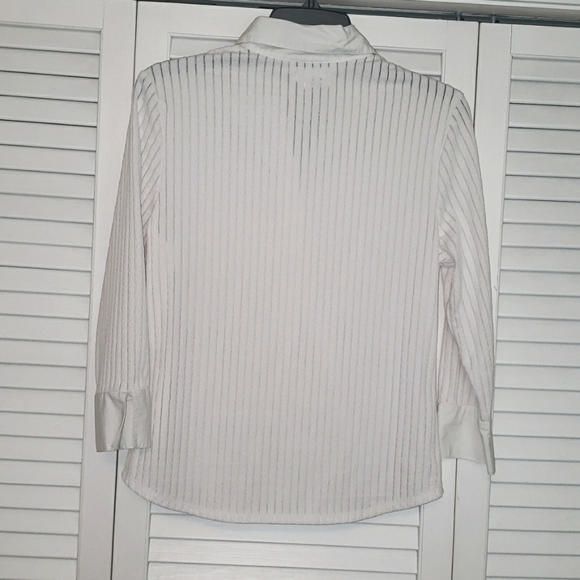 Fred David Long Sleeve White Striped, Partly Sheer, Cuff, Collared Button Down - Picture 6 of 9